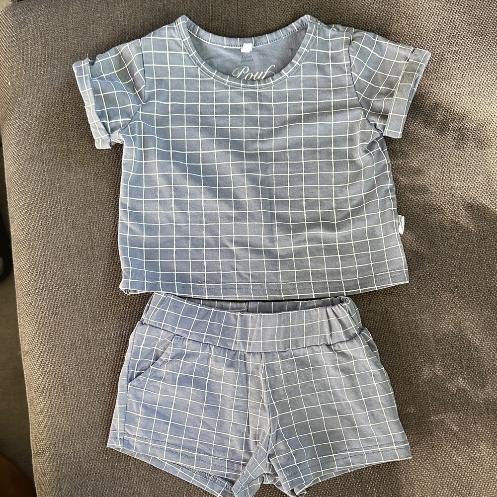 Pouf Baby Blue Checkered Kids Pajama Set